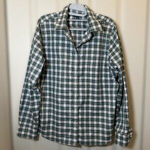 LAND'S END Women Plaid No Iron PinPoint Oxford Cotton Button-Up Shirt Size 16 XL
